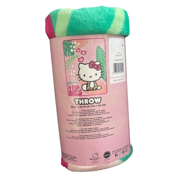 HELLO KITTY Welcome to Jungle Pink and Green 46in x 60in Throw Blanket New - Picture 2 of 2